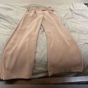 Super High Waisted Belted Paperbag Wide Leg Pant